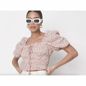 Missguided Pink Floral Print Ruched Bust Milkmaid Blouse